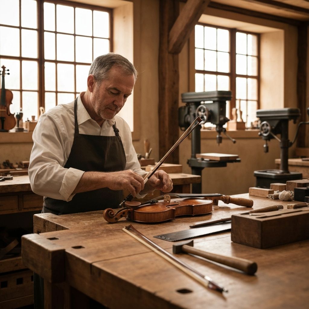 Luthier working on violin